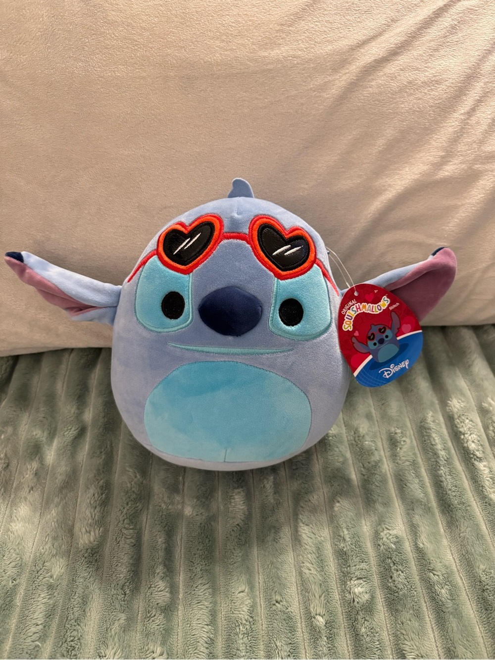 Disney Blue and Aqua Stitch Plush with Red Heart Sunglasses Tag